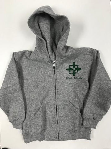 Juvenile Classic Zip Hooded Sweatshirt w/logo (grey or green)
